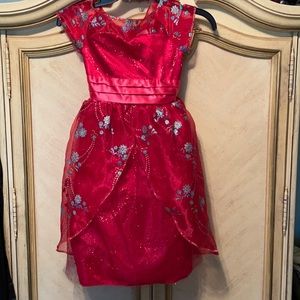 Princess Elena of Avalor Red Metallic Silver Satin Tulle Costume Dress Gown